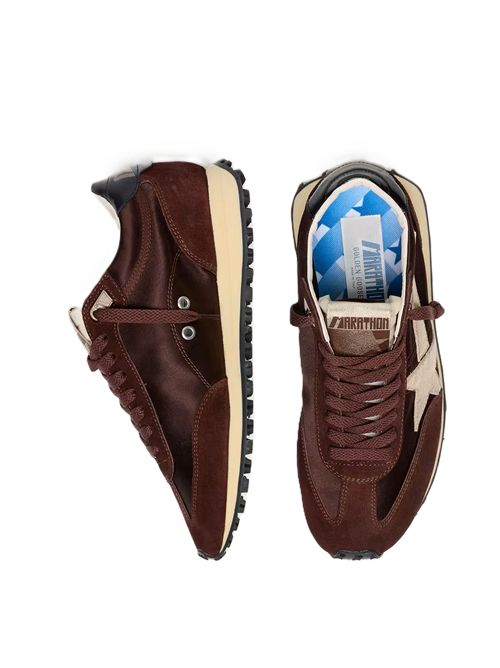 Sneaker Marathon con tomaia in satin color marrone e stella in pelle platino Golden Goose | GMF00683.F007841.55661BROWN/PLATINUM